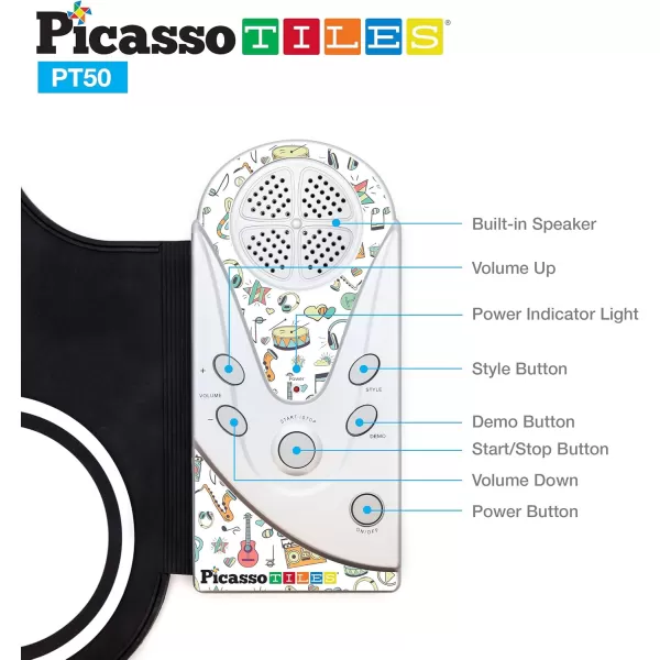 imagePicassoTiles PT49 Kids 49Key Flexible RollUp Educational Electronic Digital Music Piano Keyboard wRecording Feature 8 Different Tones 6 Educational Demo Songs ampamp Buildin Speaker  RainbowPT50BLUWHT