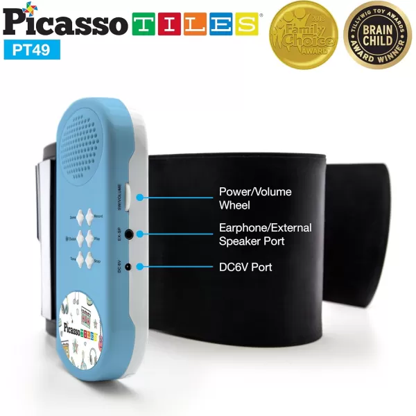 imagePicassoTiles PT49 Portable Kids 49Key Flexible Roll Up Educational Electronic Digital Music Piano Keyboard w Recording Feature 8 Different Tones 6 Educational Demo Songs ampamp Buildin Speaker  Blue