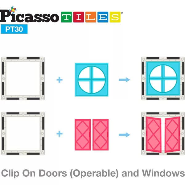 imagePicassoTiles Window and Door Clip On Magnetic Blocks Magnet Tiles Magnets Building Tile Construction Toy Set STEM Education Toys Learning Kit Stacking Block Playset Boys ampamp Girls Age 3 PT30