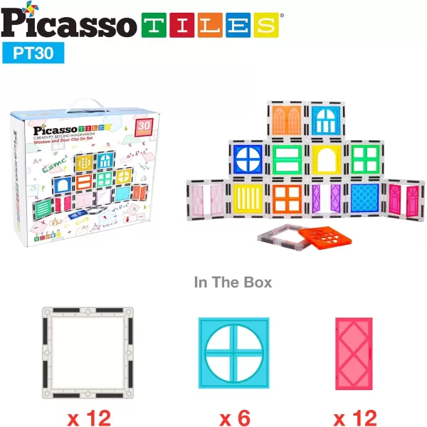 imagePicassoTiles Window and Door Clip On Magnetic Blocks Magnet Tiles Magnets Building Tile Construction Toy Set STEM Education Toys Learning Kit Stacking Block Playset Boys ampamp Girls Age 3 PT30
