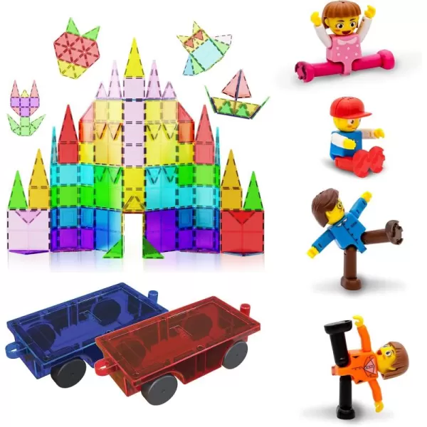 imagePicassoTiles 100PC Magnet Tiles  2 Cars  4 Family People Action Figures Expansion Bundle STEAM Educational Playset for Creative Fun and Learning Construction Play Pretend Play Toy for Kids