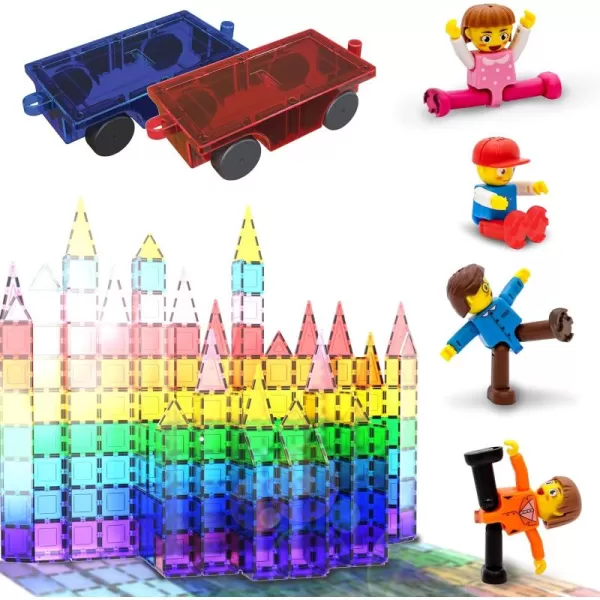imagePicassoTiles 60PC Magnet Tiles  2 Cars  4 Family People Action Figures Expansion Bundle STEAM Educational Playset for Creative Fun and Learning Construction Play Pretend Play Toy for Kids