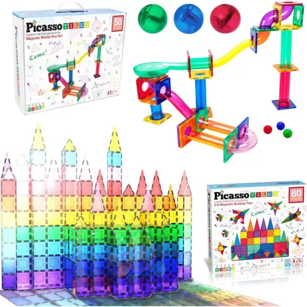 imagePicassoTiles 60PC Magnet Tiles  50PC Marble Run Race Track Fun ampamp Creative Playset Bundle STEAM Learning ampamp Educational Sensory Toy for Preschool ampamp Kindergarten Kids Ages 3 A Classroom Must Have