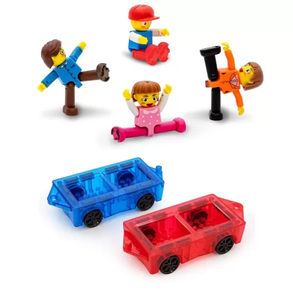 imagePicassoTiles Family Action Figures  2PC Magnetic Car Truck Set Expansion Pack Educational Addon STEM Learning Kit Toddler Construction Mini Magnet Tiles Building Blocks Addons Playset Development