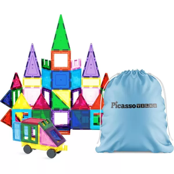 imagePicassoTiles Magnet Tile Building Blocks with Car Base Drawstring Storage Travel Bag Carry Case Magnetic Tiles Construction Toy STEM Learning Educational Kit Sensory Playset Preschool Kids 3 PC61Travel Bag Carry Case