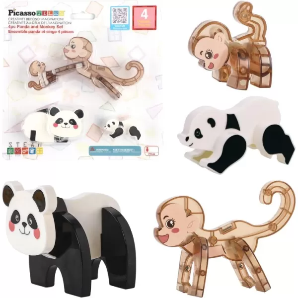 imagePicassoTiles Magnetic Build a Panda ampamp Monkey Set Magnet Tile Blocks Addon Expansion Pack with Panda Cub Monkey ampamp Baby Monkey Preschool Learning Educational Toddler Sensory Pretend Play Toy Ages 3