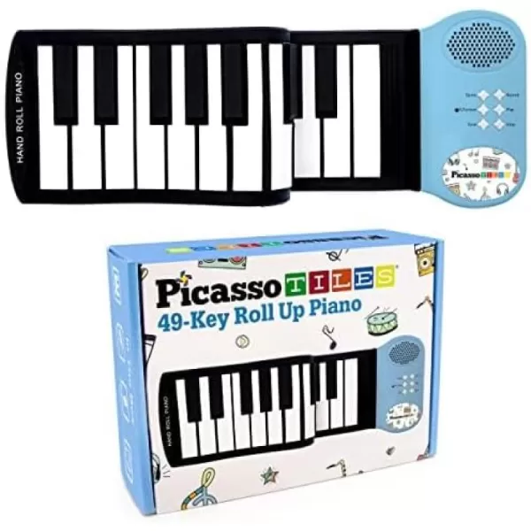 imagePicassoTiles PT49 Portable Kids 49Key Flexible Roll Up Educational Electronic Digital Music Piano Keyboard w Recording Feature 8 Different Tones 6 Educational Demo Songs ampamp Buildin Speaker  Blue