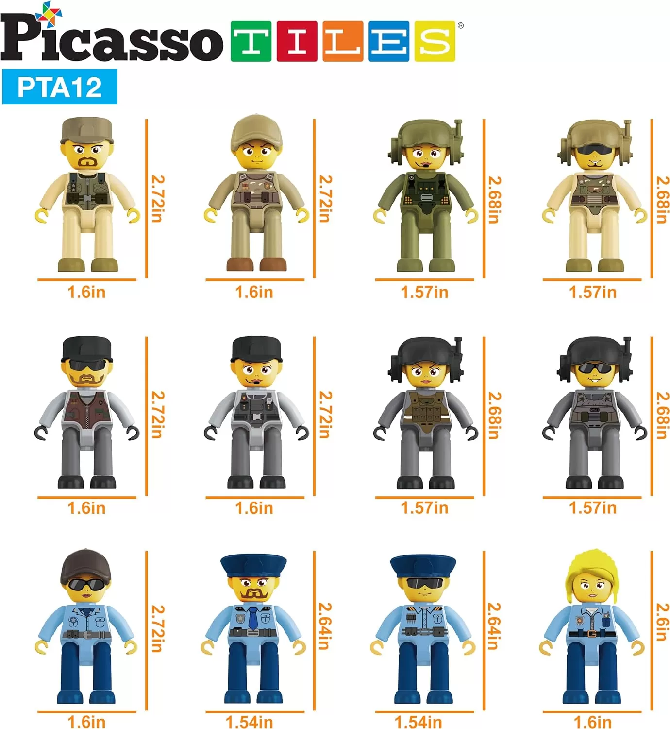 imagePicasso Toys Magnetic Action Figures Character Law Enforcement for Construction Building Block Tiles Toy Set Magnet Expansion Variety Pack Educational STEM Learning Kit Pretend Playset PTA12