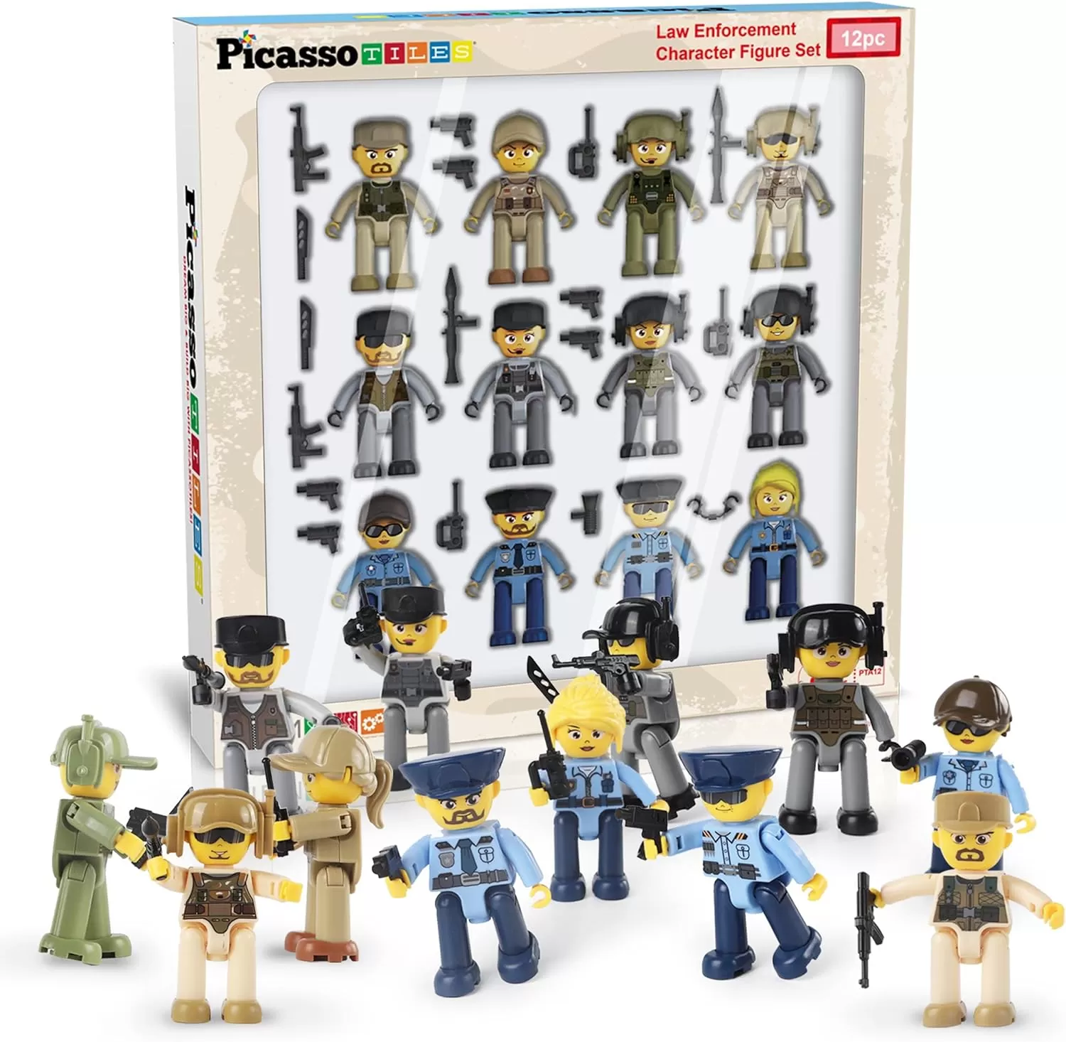 imagePicasso Toys Magnetic Action Figures Character Law Enforcement for Construction Building Block Tiles Toy Set Magnet Expansion Variety Pack Educational STEM Learning Kit Pretend Playset PTA12