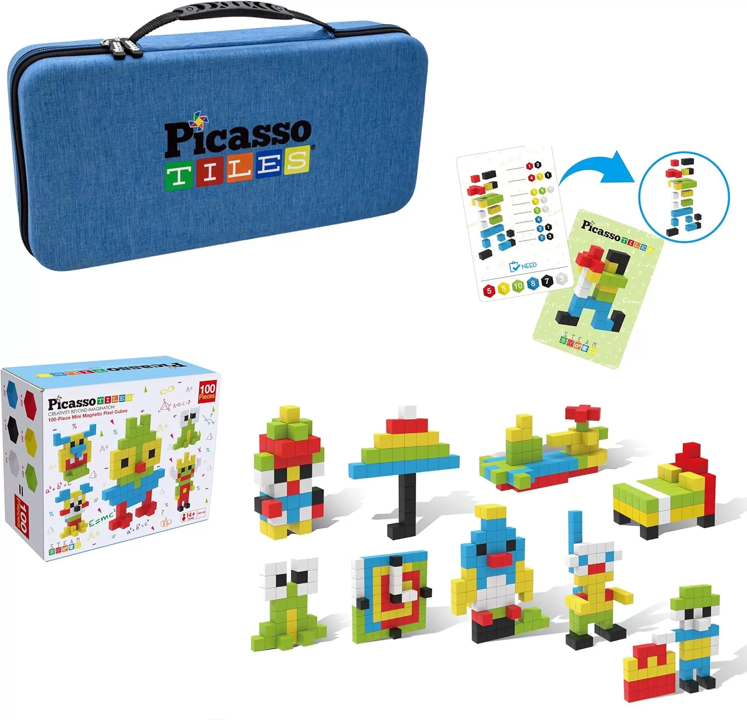 imagePicassoTiles 100PC Mini Magnetic Cube Puzzle  Toys Carrying Case  05 Mix ampamp Match Sensory Construction Toy Magnetic Tile Block Travel Bag Waterproof Oxford Cloth Storage Organizer Box