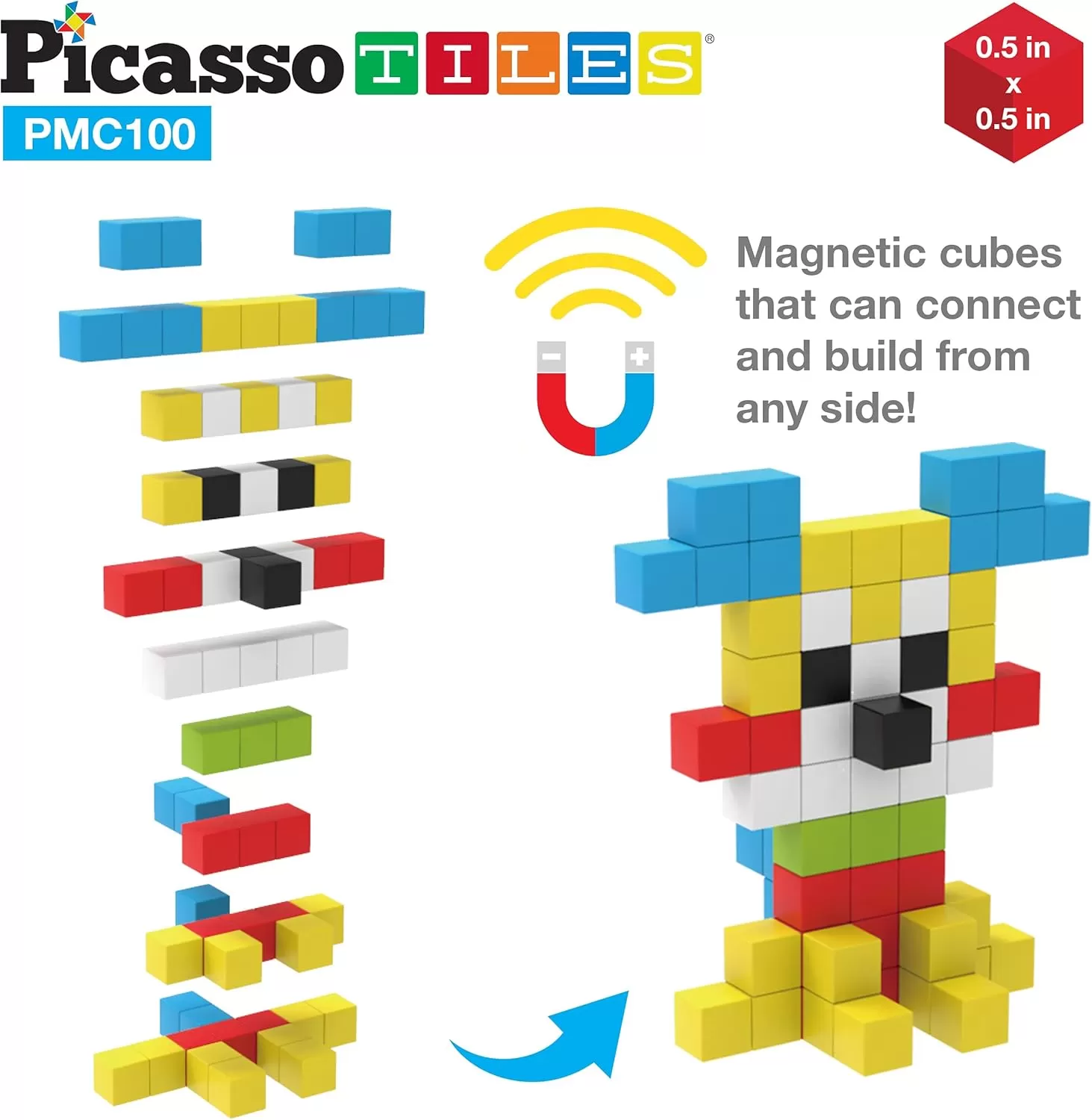 imagePicassoTiles 100PC Mini Magnetic Cube Puzzle  Toys Carrying Case  05 Mix ampamp Match Sensory Construction Toy Magnetic Tile Block Travel Bag Waterproof Oxford Cloth Storage Organizer Box