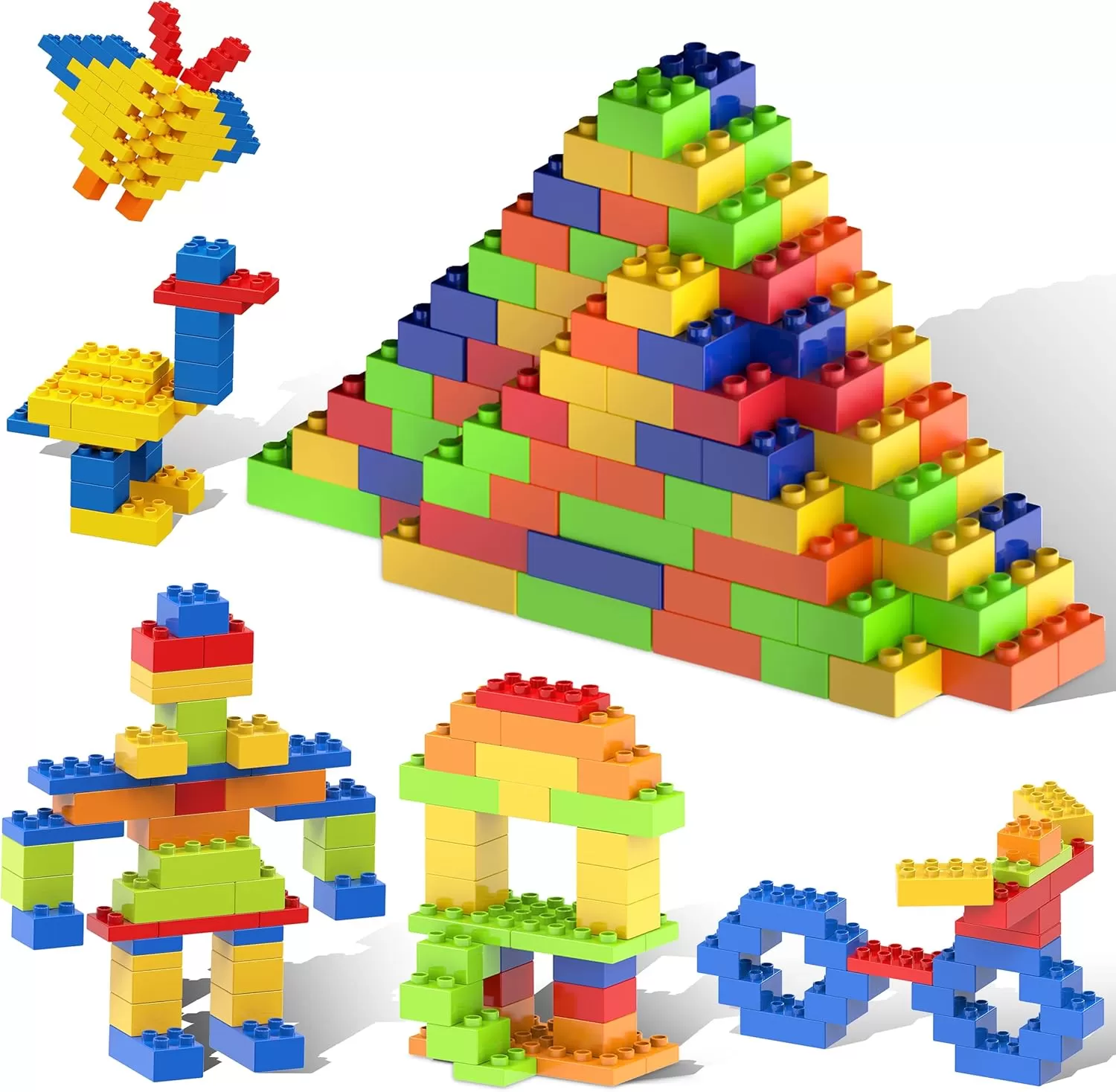 imagePicassoTiles 200 Piece Large Construction Brick Building Blocks STEM Bricks Toy Set Creative Learning Early Education Playset 5 Colors 4 Unique Shapes Mix ampamp Match Toys for Kids Boys Girls Child Age 3PBL200