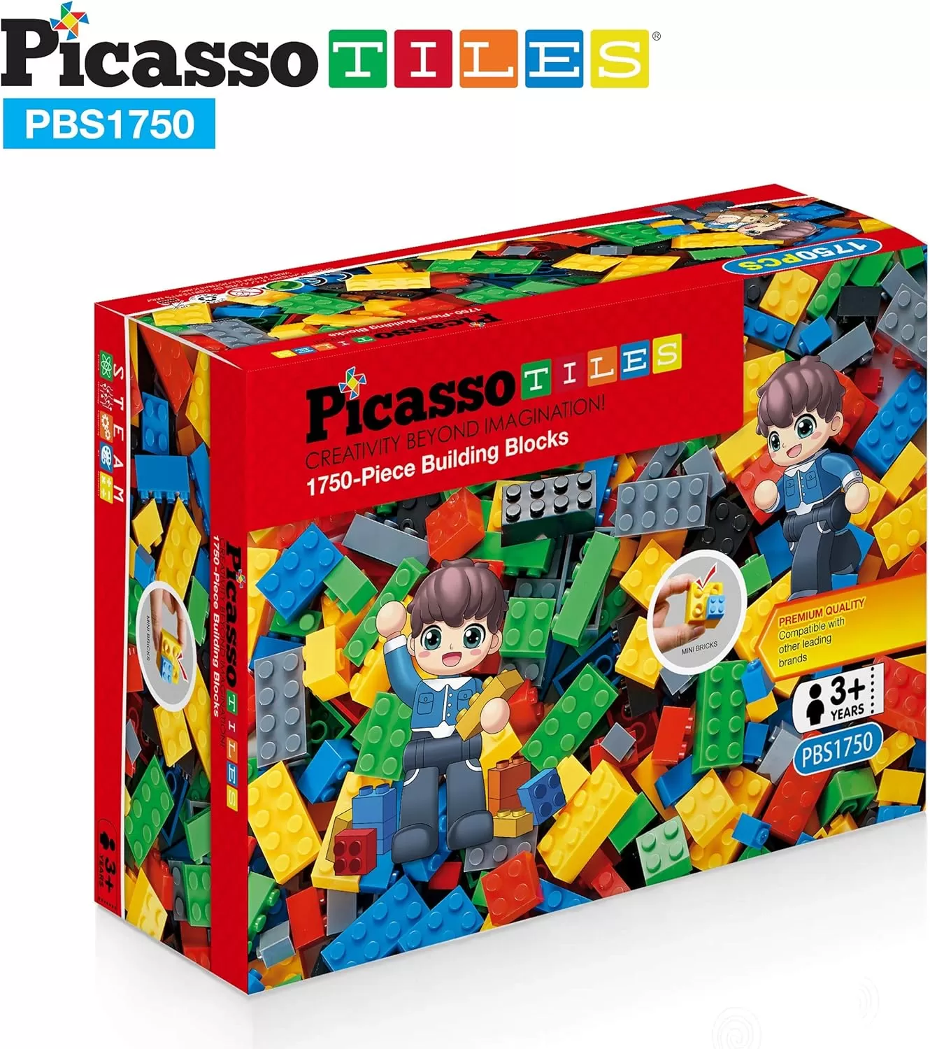 imagePicassoTiles 200 Piece Large Construction Brick Building Blocks STEM Bricks Toy Set Creative Learning Early Education Playset 5 Colors 4 Unique Shapes Mix ampamp Match Toys for Kids Boys Girls Child Age 3PBS1750