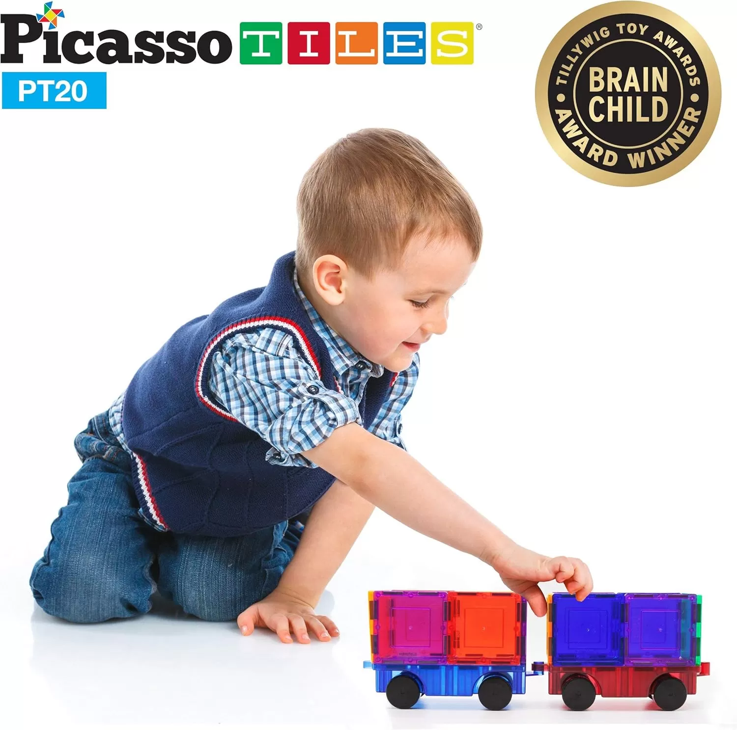 imagePicassoTiles 2PC Magnet Car Trucks  4 Family People Action Figures Expansion Bundle STEAM Educational Playset for Creative Fun and Learning Construction Play Pretend Play Toy for Kids