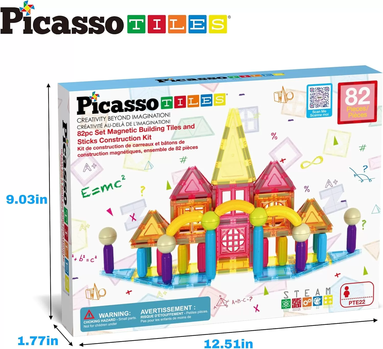 imagePicassoTiles 82 Piece Magnetic Sticks and Magnet Tiles Construction Building Block Toys for Toddlers STEM Learning Toy Magnets Balls and 3 Years Old for Boys Girls Kids Children Early Educational