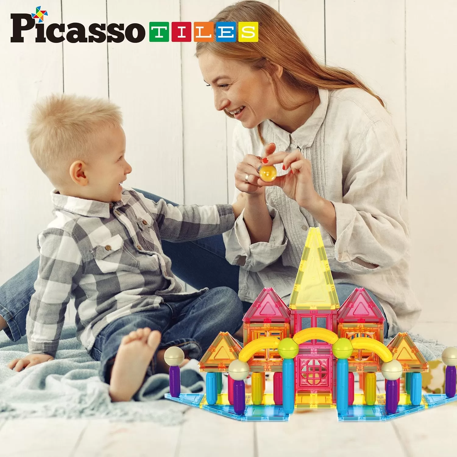 imagePicassoTiles 82 Piece Magnetic Sticks and Magnet Tiles Construction Building Block Toys for Toddlers STEM Learning Toy Magnets Balls and 3 Years Old for Boys Girls Kids Children Early Educational