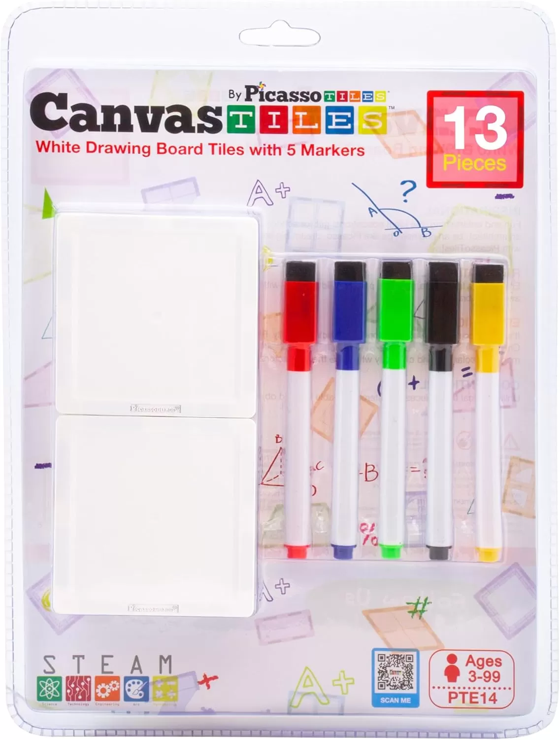 imagePicassoTiles Canvas Tiles Whiteboard with 8 Magnetic Building Tiles ampamp 5 Marker Pens Expansion Construction Blocks STEAM Learning Kits Educational Toy Set Preschool Toddler Child Kids Ages 3
