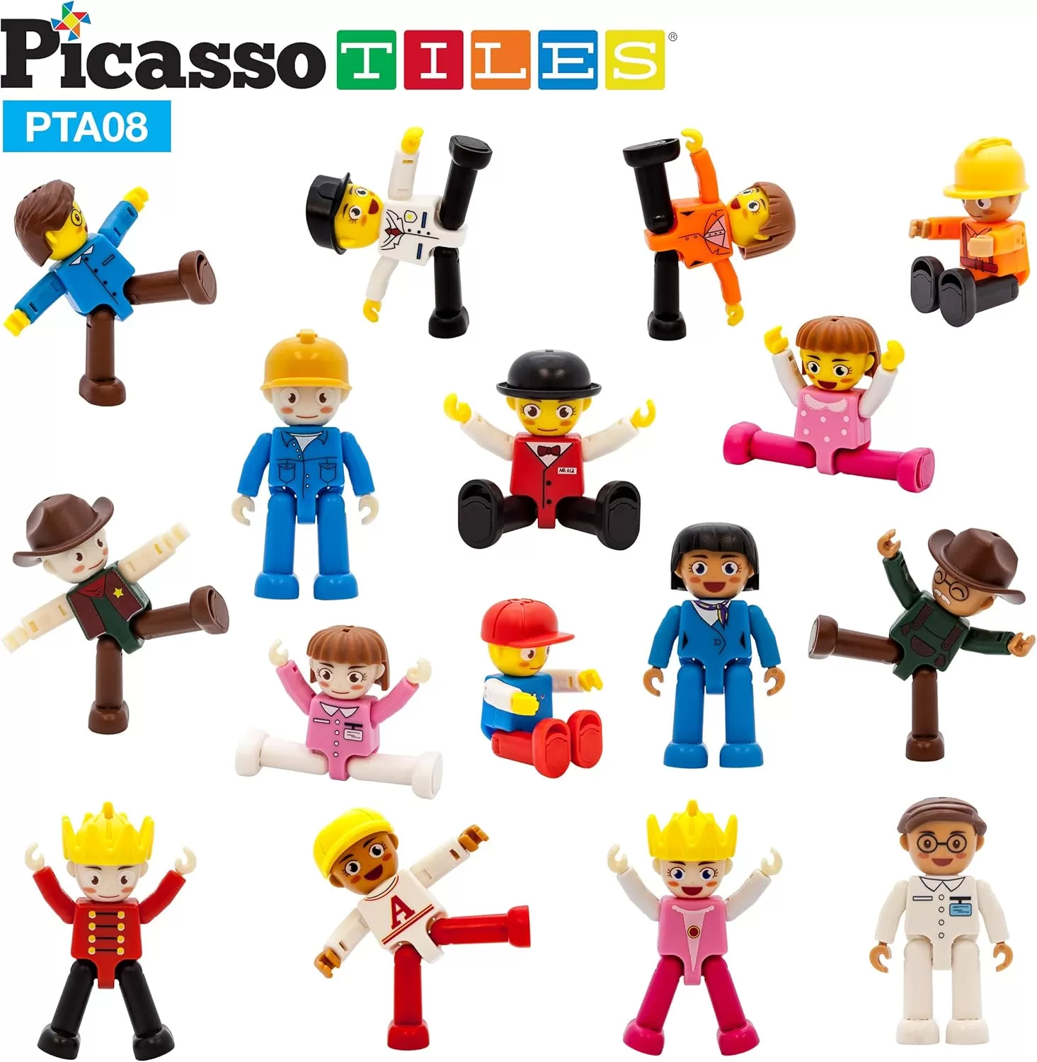 imagePicassoTiles Magnetic 4 Family Action Figures Toddler Toy Magnet Expansion Pack Educational Addon STEM Learning Kit Toys Pretend Playset for Construction Building Block Tiles Child Brain Development16 Profession
