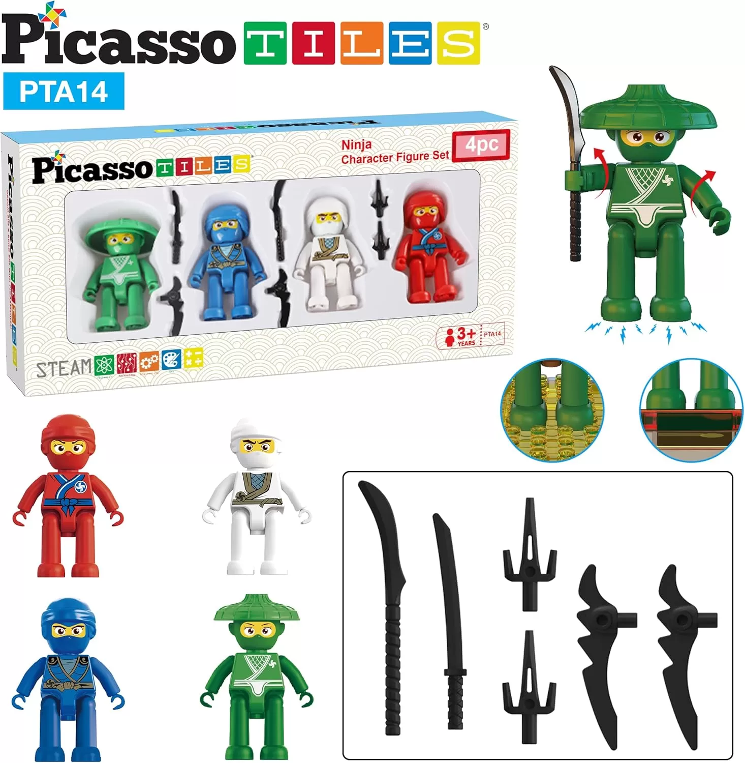 imagePicassoTiles Magnetic 4 Family Action Figures Toddler Toy Magnet Expansion Pack Educational Addon STEM Learning Kit Toys Pretend Playset for Construction Building Block Tiles Child Brain Development4 Piece Ninja