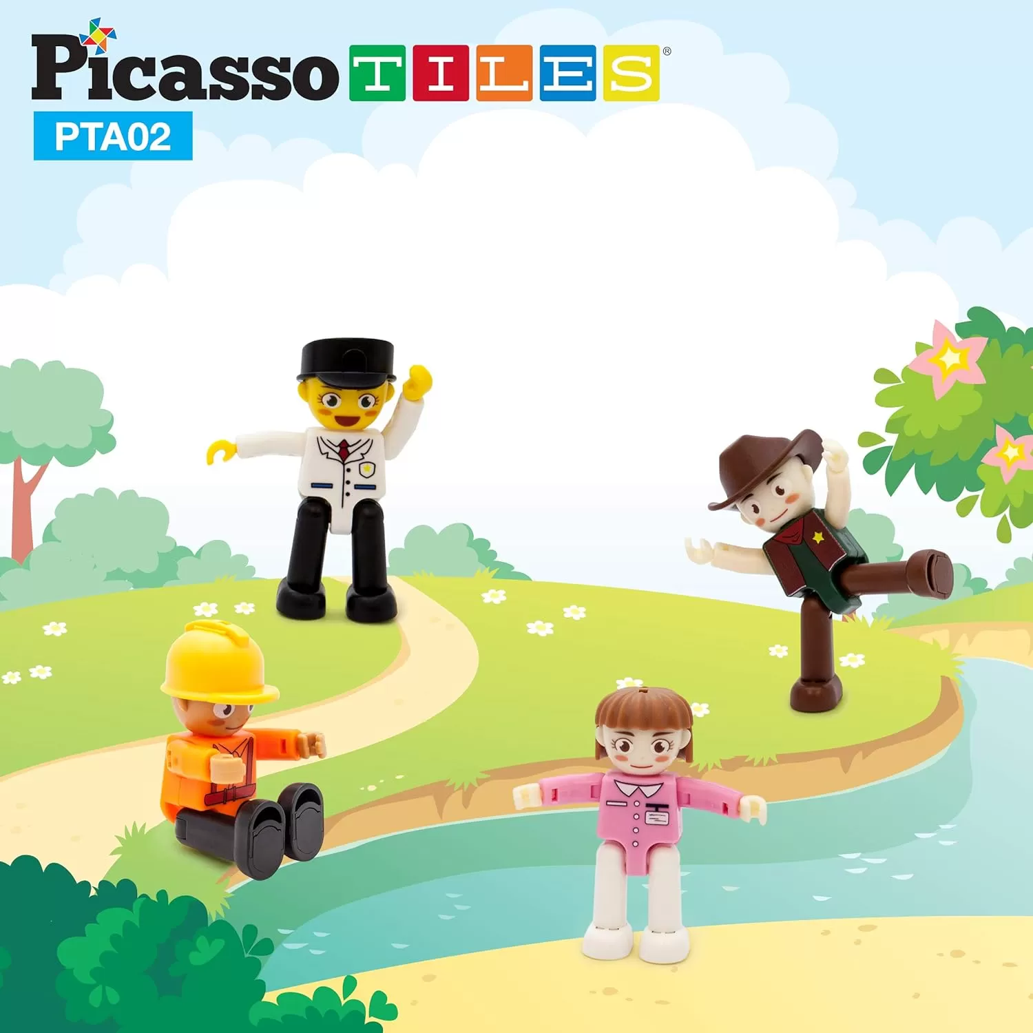 imagePicassoTiles Magnetic 4 Family Action Figures Toddler Toy Magnet Expansion Pack Educational Addon STEM Learning Kit Toys Pretend Playset for Construction Building Block Tiles Child Brain Development4 Profession