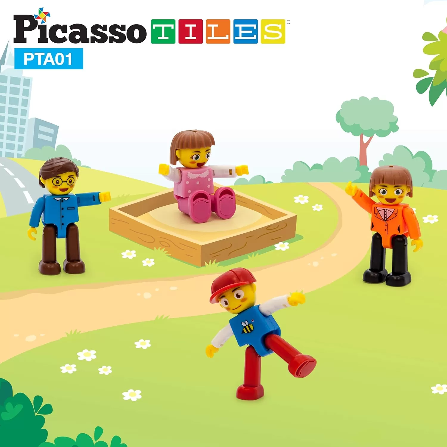 imagePicassoTiles Magnetic 4 Family Action Figures Toddler Toy Magnet Expansion Pack Educational Addon STEM Learning Kit Toys Pretend Playset for Construction Building Block Tiles Child Brain Development4 Family
