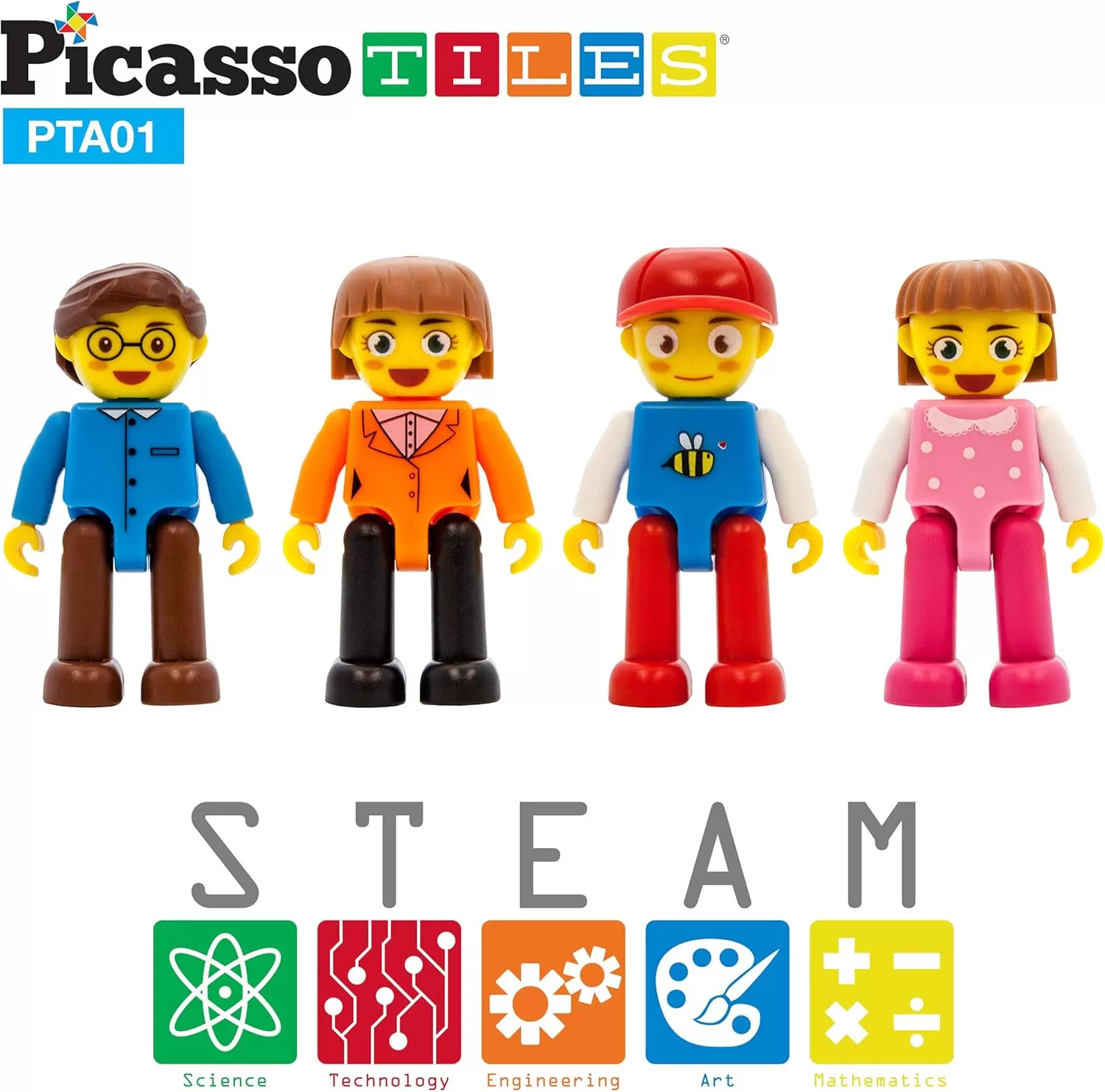 imagePicassoTiles Magnetic 4 Family Action Figures Toddler Toy Magnet Expansion Pack Educational Addon STEM Learning Kit Toys Pretend Playset for Construction Building Block Tiles Child Brain Development4 Family