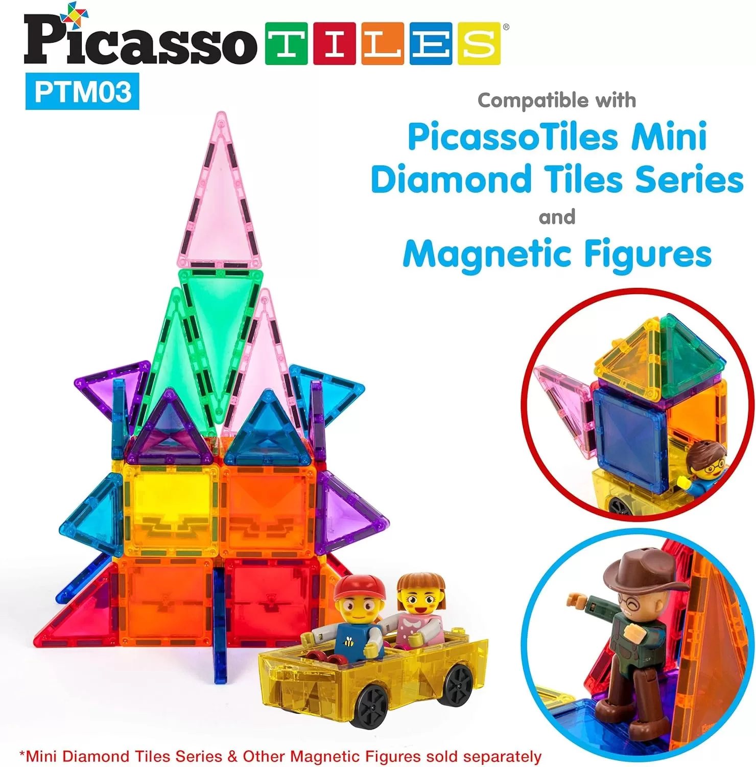 imagePicassoTiles Mini Magnetic Tiles Expansion Car Truck and Figures Play Set Kids Building Magnet Bricks STEM ampamp Learning Toys Magnetic Addons Car Toys Toddler Preschool 3 years and up boys and girls