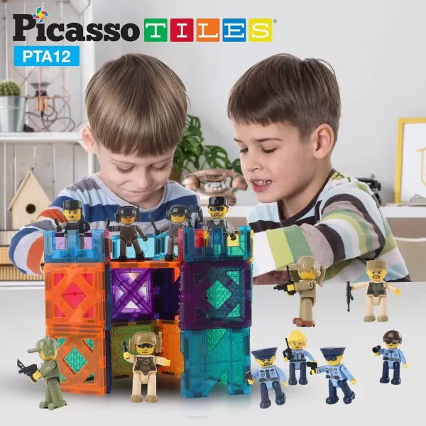 imagePicasso Toys Magnetic Action Figures Character Law Enforcement for Construction Building Block Tiles Toy Set Magnet Expansion Variety Pack Educational STEM Learning Kit Pretend Playset PTA12