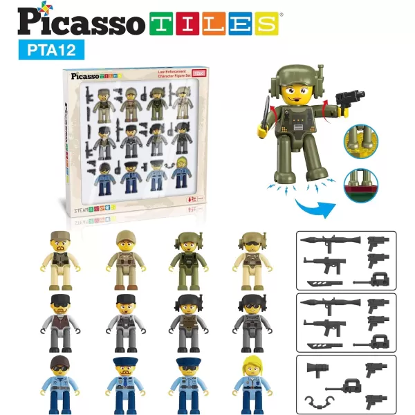 imagePicasso Toys Magnetic Action Figures Character Law Enforcement for Construction Building Block Tiles Toy Set Magnet Expansion Variety Pack Educational STEM Learning Kit Pretend Playset PTA12