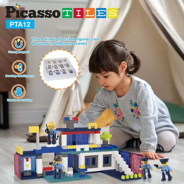 imagePicasso Toys Magnetic Action Figures Character Law Enforcement for Construction Building Block Tiles Toy Set Magnet Expansion Variety Pack Educational STEM Learning Kit Pretend Playset PTA12