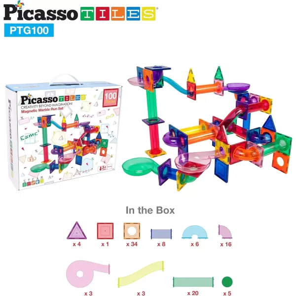 imagePicassoTiles 100PC Magnet Tiles  100PC Marble Run Race Track Fun ampamp Creative Playset Bundle STEAM Learning ampamp Educational Sensory Toy for Preschool ampamp Kindergarten Kids Ages 3 A Classroom Must Have
