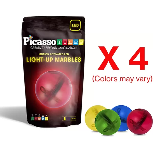 imagePicassoTiles 100PC Marble Run Race Track  4PC LED LightUp Glow in The Dark Translucent Balls STEAM Educational Playset for Kids  Fun Learning Construction Toy Creative Design Sensory Development