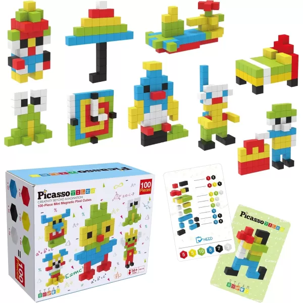 imagePicassoTiles 100PC Mini Magnetic Cube Puzzle  Toys Carrying Case  05 Mix ampamp Match Sensory Construction Toy Magnetic Tile Block Travel Bag Waterproof Oxford Cloth Storage Organizer Box