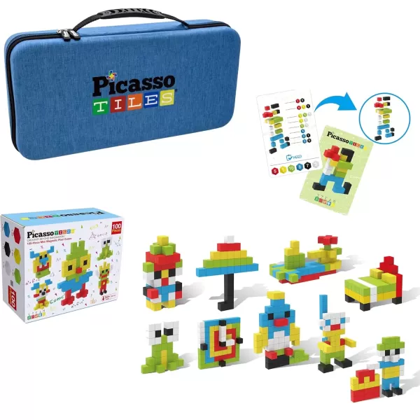 imagePicassoTiles 100PC Mini Magnetic Cube Puzzle  Toys Carrying Case  05 Mix ampamp Match Sensory Construction Toy Magnetic Tile Block Travel Bag Waterproof Oxford Cloth Storage Organizer Box