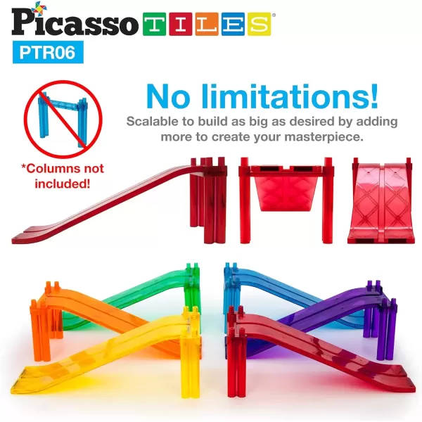 imagePicassoTiles 128PC Magnetic Race Car Track  3 LED Light Up Truck Cars  6PC Expansion Ramp Tiles Mega Bundle STEAM Learning Enhance Construction Skills HandEye Coordination and Fine Motor Skills