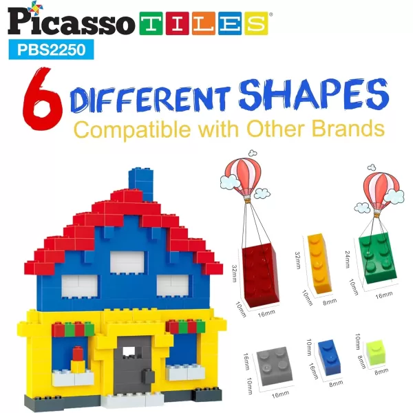 imagePicassoTiles 200 Piece Large Construction Brick Building Blocks STEM Bricks Toy Set Creative Learning Early Education Playset 5 Colors 4 Unique Shapes Mix ampamp Match Toys for Kids Boys Girls Child Age 3PBS2250