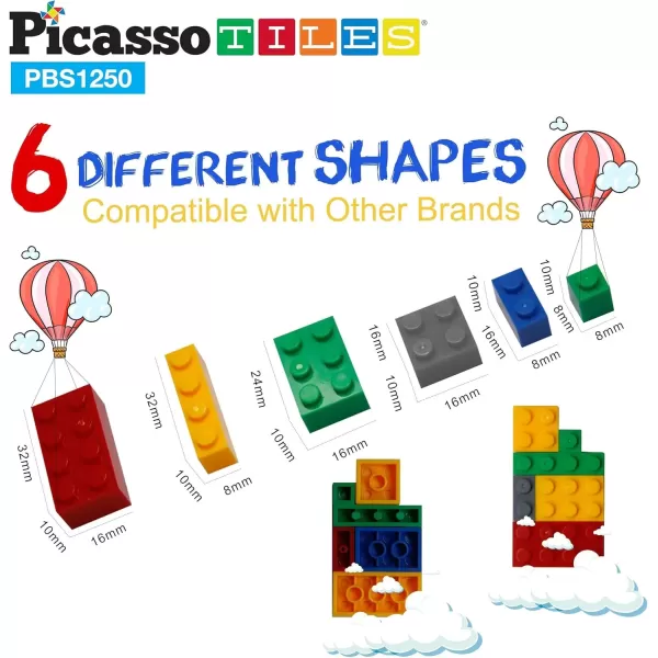 imagePicassoTiles 200 Piece Large Construction Brick Building Blocks STEM Bricks Toy Set Creative Learning Early Education Playset 5 Colors 4 Unique Shapes Mix ampamp Match Toys for Kids Boys Girls Child Age 3PBS1250