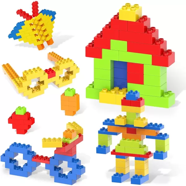 imagePicassoTiles 200 Piece Large Construction Brick Building Blocks STEM Bricks Toy Set Creative Learning Early Education Playset 5 Colors 4 Unique Shapes Mix ampamp Match Toys for Kids Boys Girls Child Age 3PBL150
