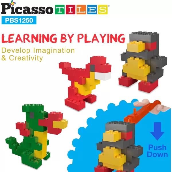 imagePicassoTiles 200 Piece Large Construction Brick Building Blocks STEM Bricks Toy Set Creative Learning Early Education Playset 5 Colors 4 Unique Shapes Mix ampamp Match Toys for Kids Boys Girls Child Age 3PBS1250
