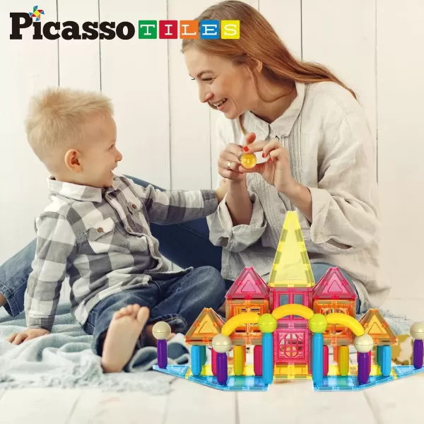 imagePicassoTiles 82 Piece Magnetic Sticks and Magnet Tiles Construction Building Block Toys for Toddlers STEM Learning Toy Magnets Balls and 3 Years Old for Boys Girls Kids Children Early Educational