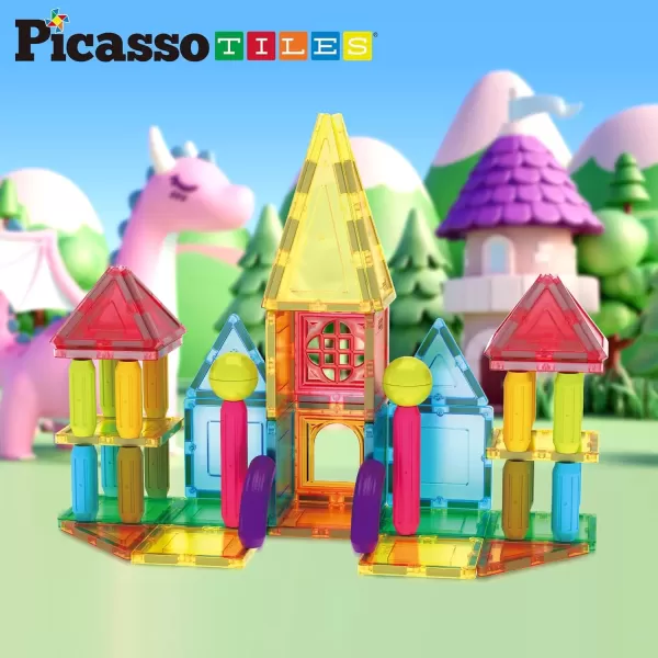 imagePicassoTiles 82 Piece Magnetic Sticks and Magnet Tiles Construction Building Block Toys for Toddlers STEM Learning Toy Magnets Balls and 3 Years Old for Boys Girls Kids Children Early Educational