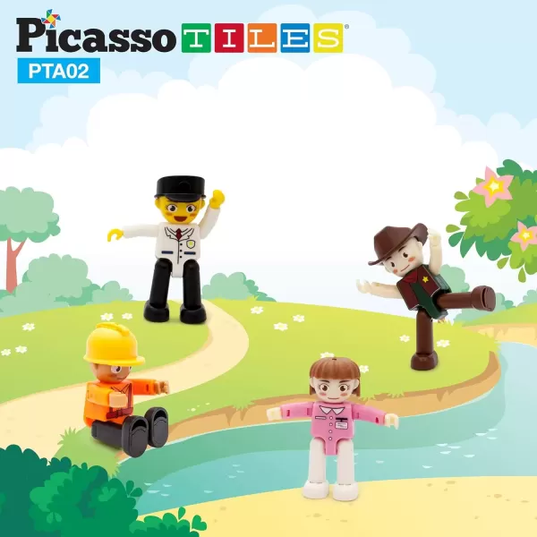 imagePicassoTiles Magnetic 4 Family Action Figures Toddler Toy Magnet Expansion Pack Educational Addon STEM Learning Kit Toys Pretend Playset for Construction Building Block Tiles Child Brain Development4 Profession