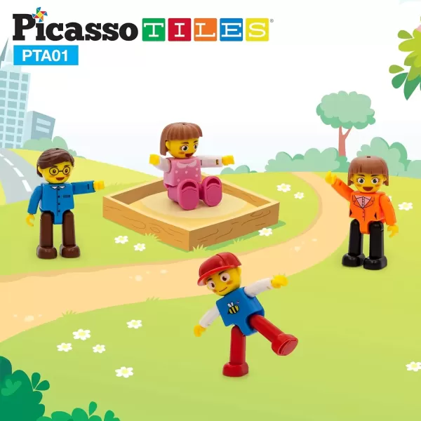 imagePicassoTiles Magnetic 4 Family Action Figures Toddler Toy Magnet Expansion Pack Educational Addon STEM Learning Kit Toys Pretend Playset for Construction Building Block Tiles Child Brain Development4 Family