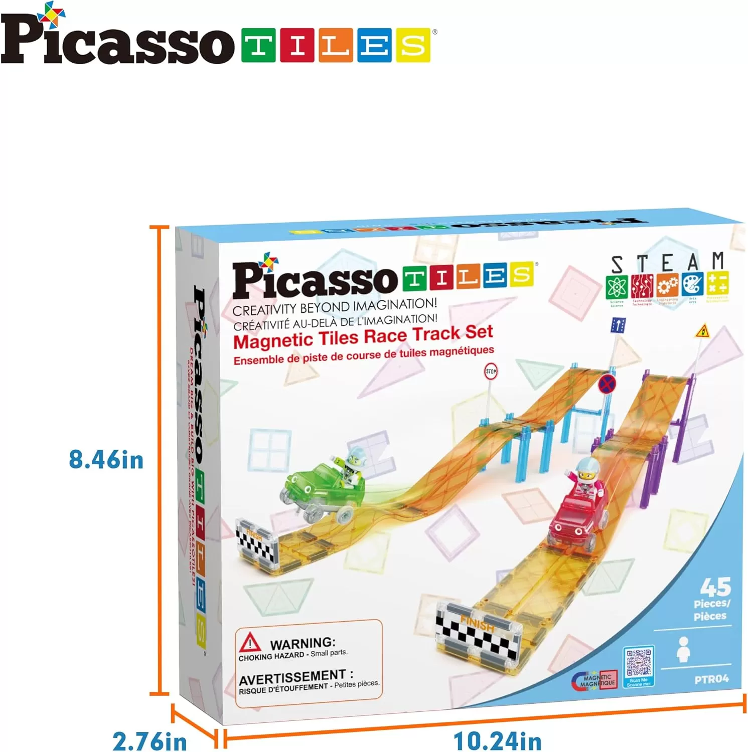 imagePicassoTiles Magnetic Race Track Car Slide Magnet Building Blocks Tiles Sensory Toys for Kids Toddlers Include Trucks Character Action Figures STEM Learning Kit Races School Age 3 year Old Boys Girls