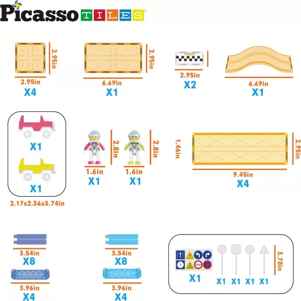 imagePicassoTiles Magnetic Race Track Car Slide Magnet Building Blocks Tiles Sensory Toys for Kids Toddlers Include Trucks Character Action Figures STEM Learning Kit Races School Age 3 year Old Boys Girls