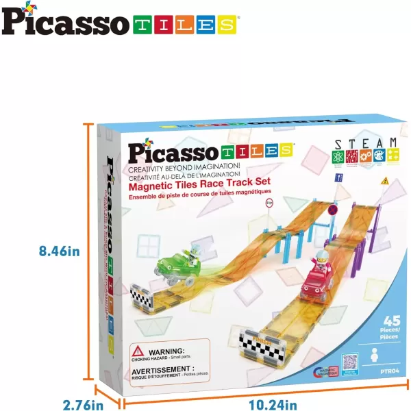 imagePicassoTiles Magnetic Race Track Car Slide Magnet Building Blocks Tiles Sensory Toys for Kids Toddlers Include Trucks Character Action Figures STEM Learning Kit Races School Age 3 year Old Boys Girls