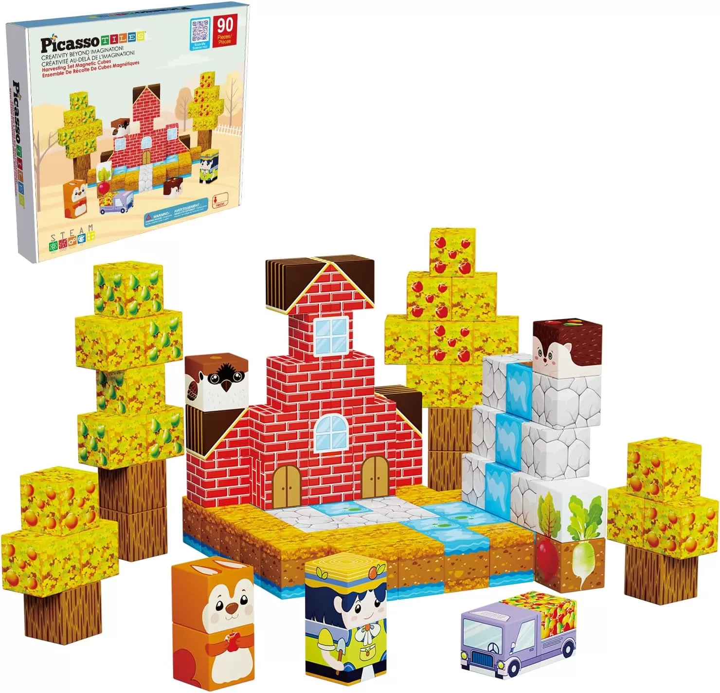 imagePicasso Cubes 1 Fall Autumn Harvest Theme Magnetic Blocks Build Cubes 90 Piece Magnet Tile Construction Building Block Set Sensory Toy Early Education STEM Learning Children Age 3 Boy Girl PMC05Autumn Harvest