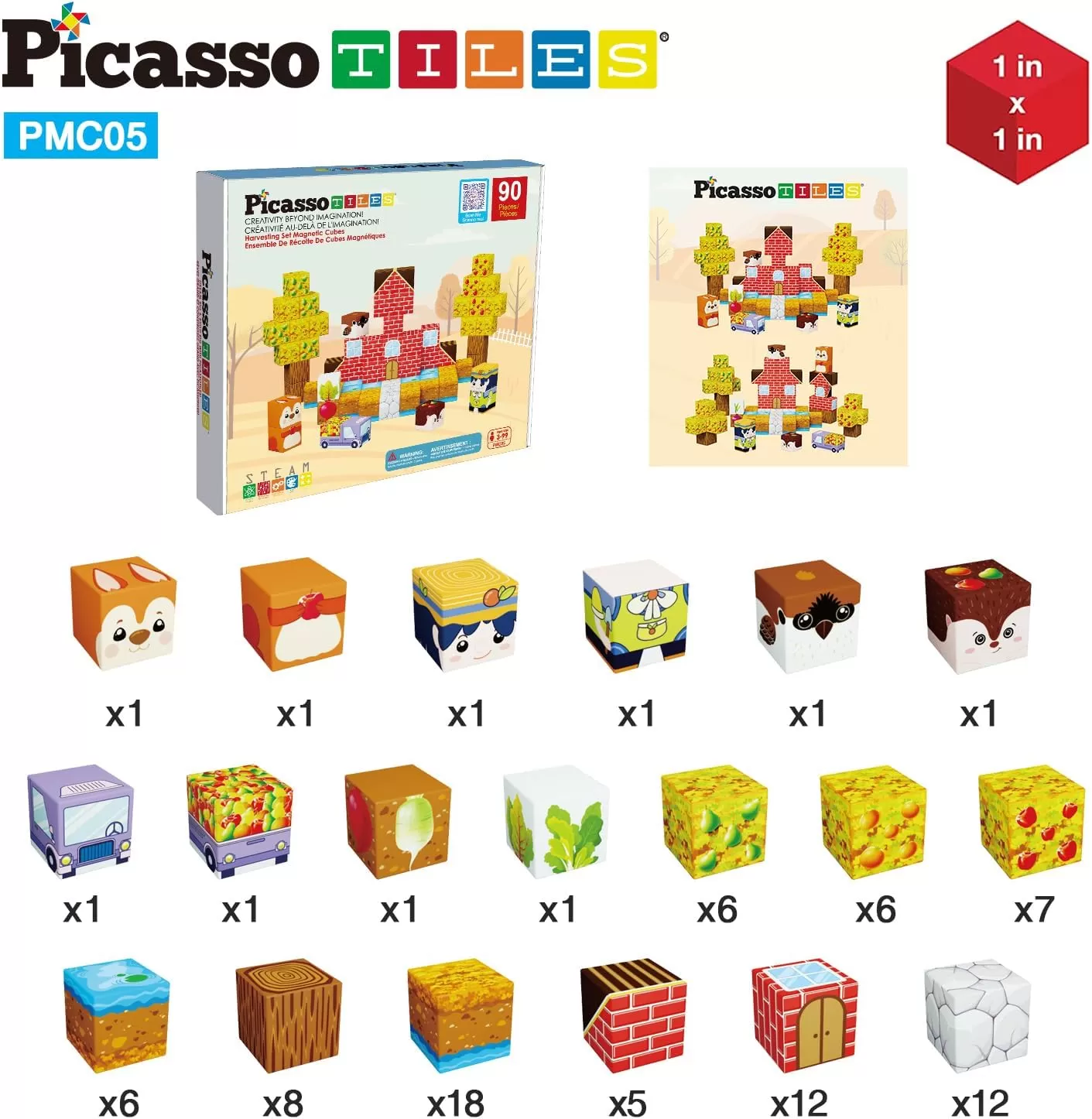 imagePicasso Cubes 1 Fall Autumn Harvest Theme Magnetic Blocks Build Cubes 90 Piece Magnet Tile Construction Building Block Set Sensory Toy Early Education STEM Learning Children Age 3 Boy Girl PMC05Autumn Harvest
