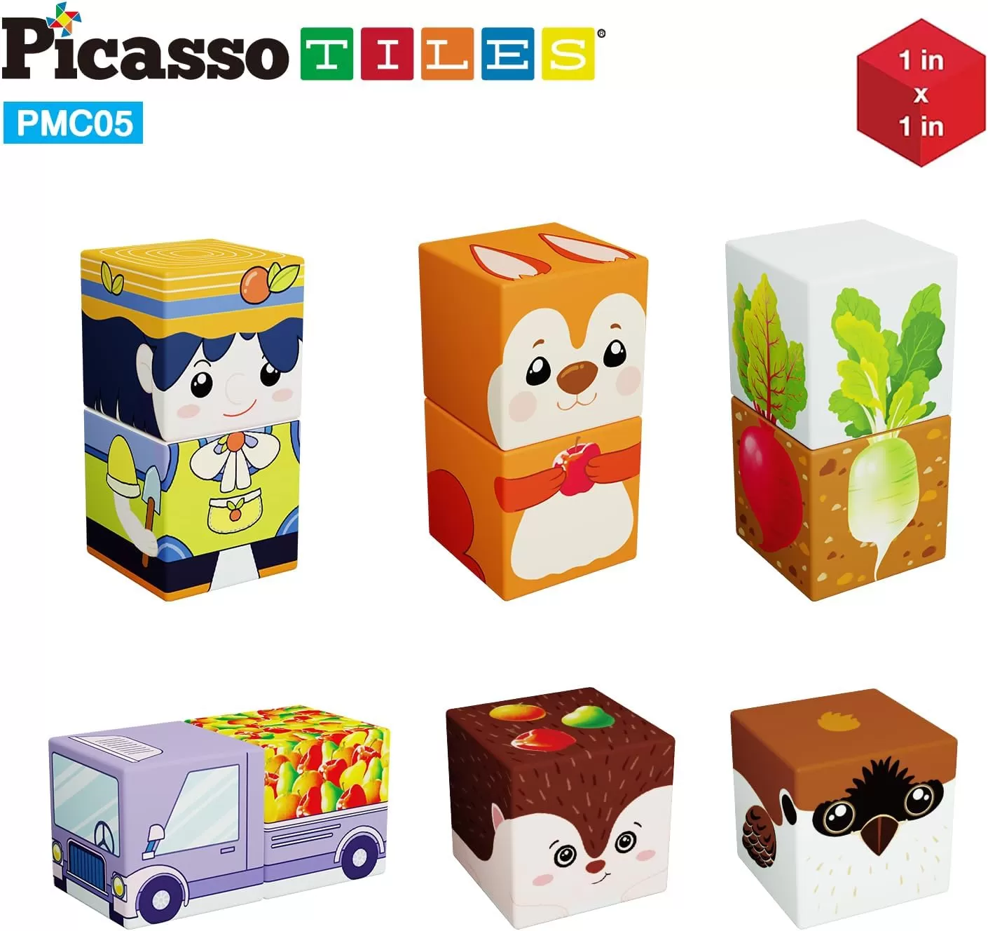 imagePicasso Cubes 1 Fall Autumn Harvest Theme Magnetic Blocks Build Cubes 90 Piece Magnet Tile Construction Building Block Set Sensory Toy Early Education STEM Learning Children Age 3 Boy Girl PMC05Autumn Harvest