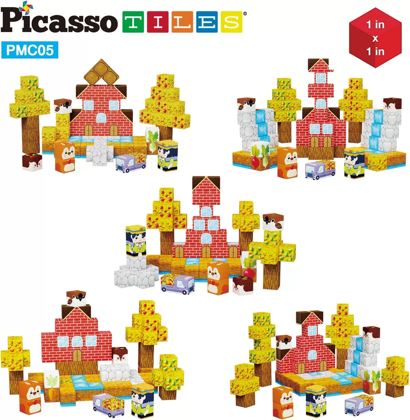 imagePicasso Cubes 1 Fall Autumn Harvest Theme Magnetic Blocks Build Cubes 90 Piece Magnet Tile Construction Building Block Set Sensory Toy Early Education STEM Learning Children Age 3 Boy Girl PMC05Autumn Harvest